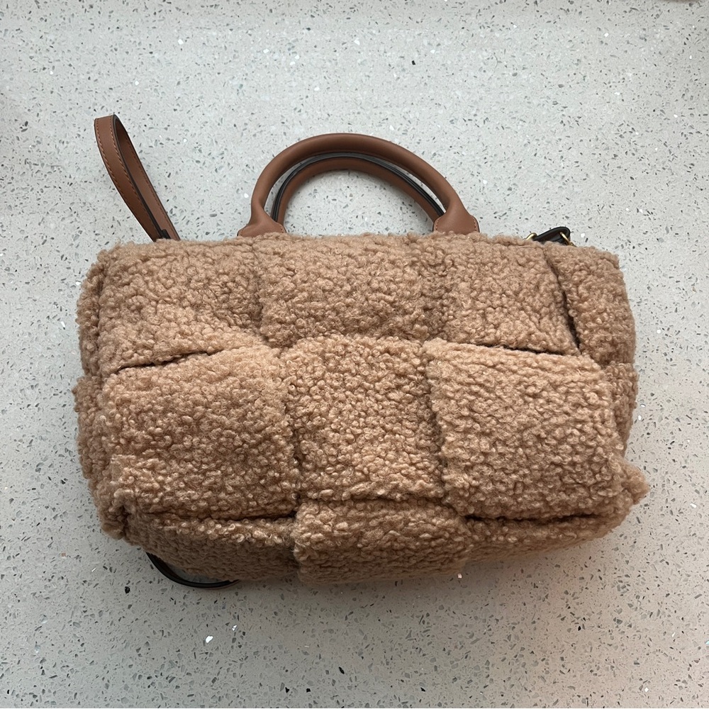 Jill and Ally Camel Faux Shearling Top Handle/Shoulder Handbag